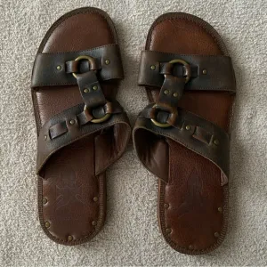 Men’s The Frye Company 11.5 The Parker Slide Brown leather Sandals