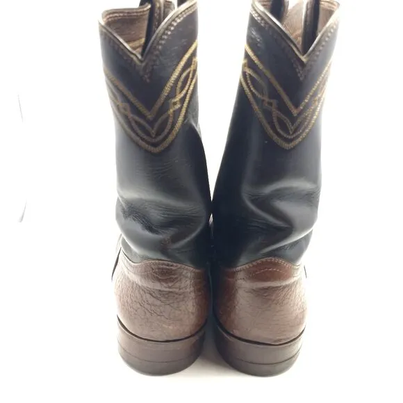 Men's Vintage Brown Justin Leather Cowboy Boots Almond Shaped Toe Style 3340 11E