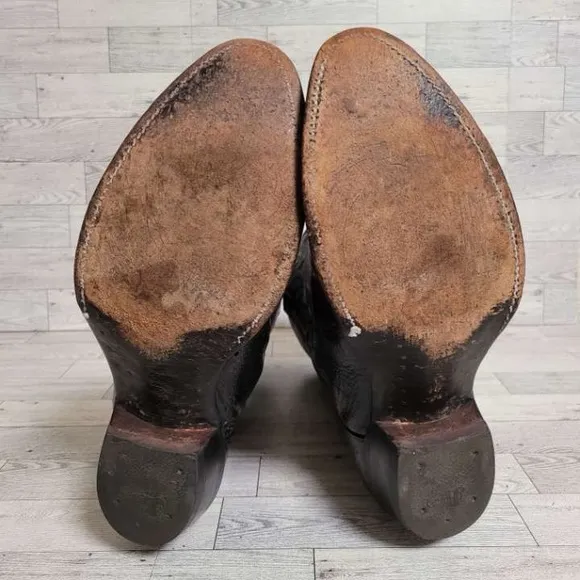 Men's Vintage Justin Western Black Ostrich Leather Rodeo Cowboy Boots Size 10.5