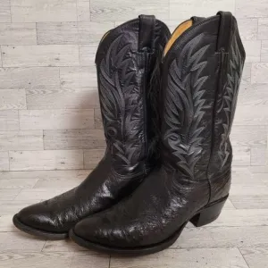 Men's Vintage Justin Western Black Ostrich Leather Rodeo Cowboy Boots Size 10.5