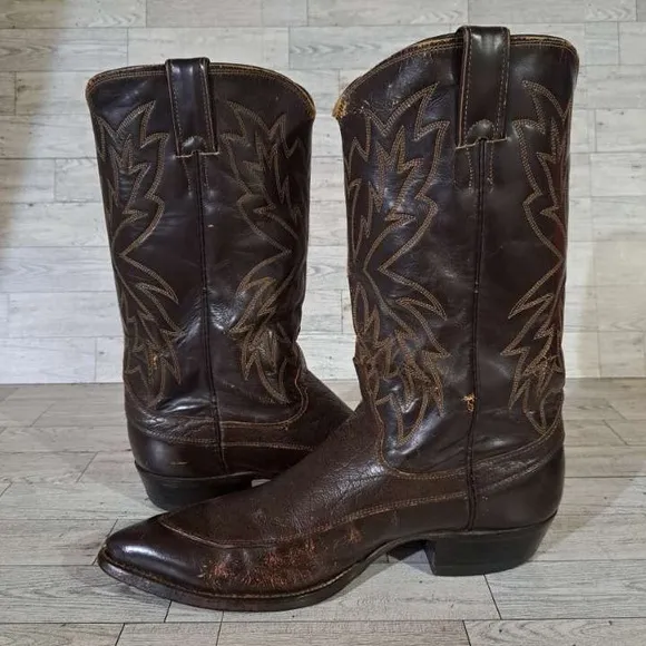 Men's Vintage Justin Western Brown Caribou Leather Rodeo Cowboy Boots Size 9.5