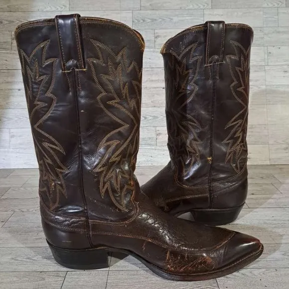 Men's Vintage Justin Western Brown Caribou Leather Rodeo Cowboy Boots Size 9.5
