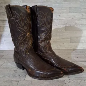 Men's Vintage Justin Western Brown Caribou Leather Rodeo Cowboy Boots Size 9.5