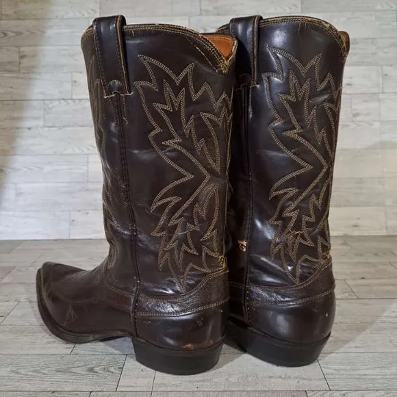 Men's Vintage Justin Western Brown Caribou Leather Rodeo Cowboy Boots Size 9.5