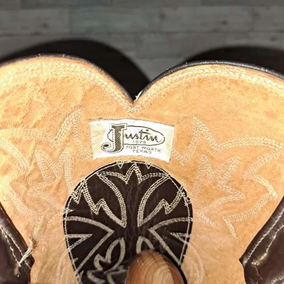 Men's Vintage Justin Western Brown Caribou Leather Rodeo Cowboy Boots Size 9.5