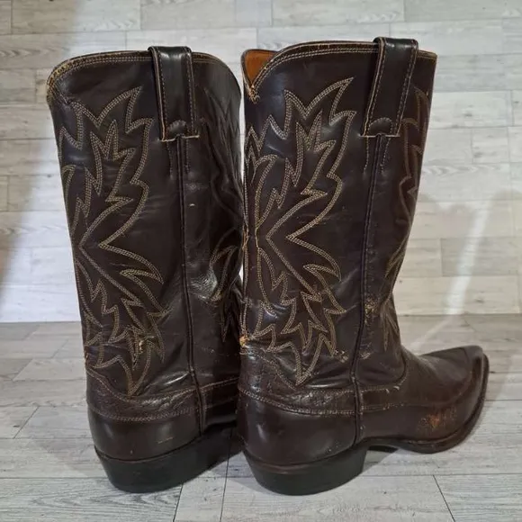 Men's Vintage Justin Western Brown Caribou Leather Rodeo Cowboy Boots Size 9.5