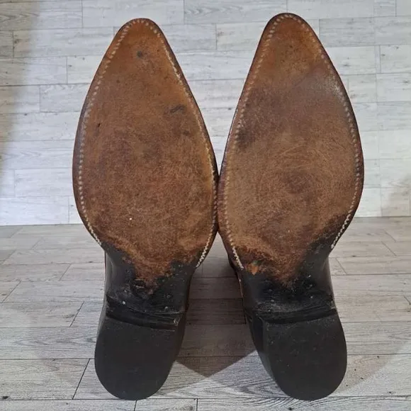 Men's Vintage Justin Western Brown Caribou Leather Rodeo Cowboy Boots Size 9.5