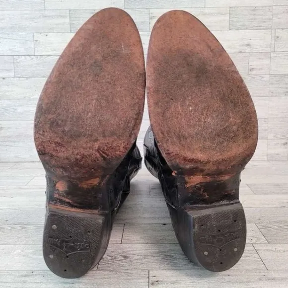 Men's Vintage Larry Mahan Western Black Ostrich Leather Cowboy Boots Size 8.5 D