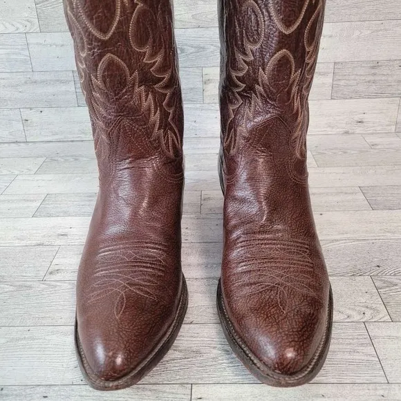 Men's Vintage Nocona Western Brown Full Kangaroo Leather Cowboy Boots Size 10.5
