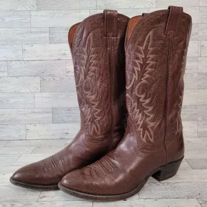 Men's Vintage Nocona Western Brown Full Kangaroo Leather Cowboy Boots Size 10.5