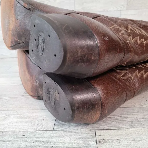 Men's Vintage Nocona Western Brown Full Kangaroo Leather Cowboy Boots Size 10.5