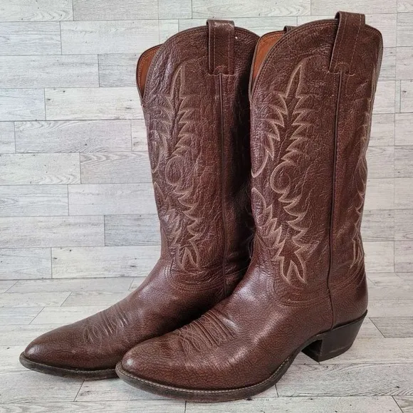 Men's Vintage Nocona Western Brown Full Kangaroo Leather Cowboy Boots Size 10.5