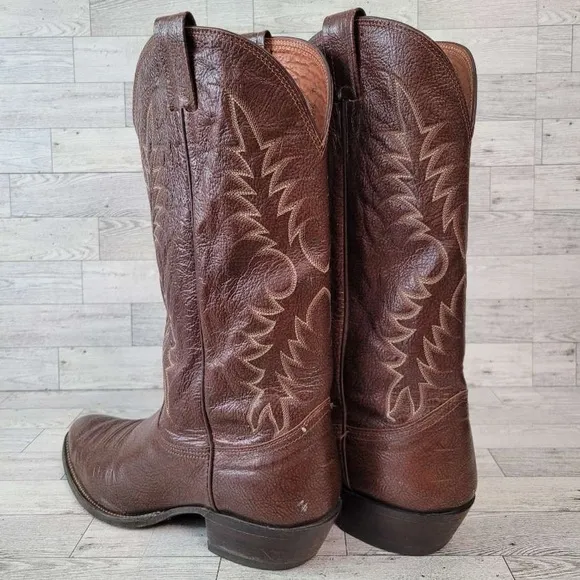 Men's Vintage Nocona Western Brown Full Kangaroo Leather Cowboy Boots Size 10.5