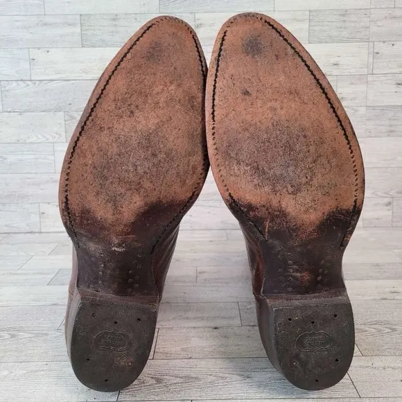 Men's Vintage Nocona Western Brown Full Kangaroo Leather Cowboy Boots Size 10.5