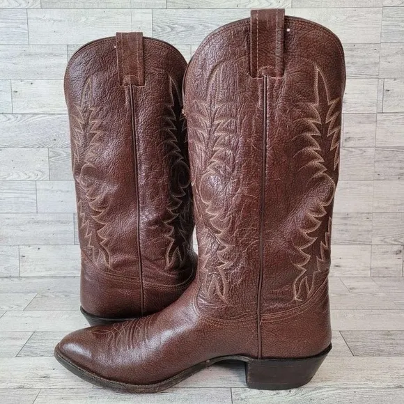 Men's Vintage Nocona Western Brown Full Kangaroo Leather Cowboy Boots Size 10.5