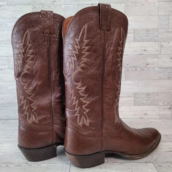 Men's Vintage Nocona Western Brown Full Kangaroo Leather Cowboy Boots Size 10.5