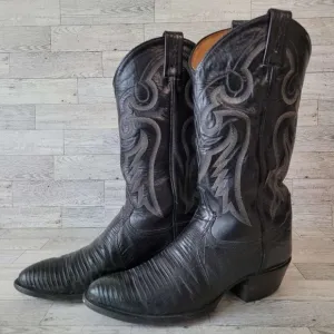 Men's Vintage Tony Lama Western Black Teju Lizard Leather Cowboy Boots Size 9 D