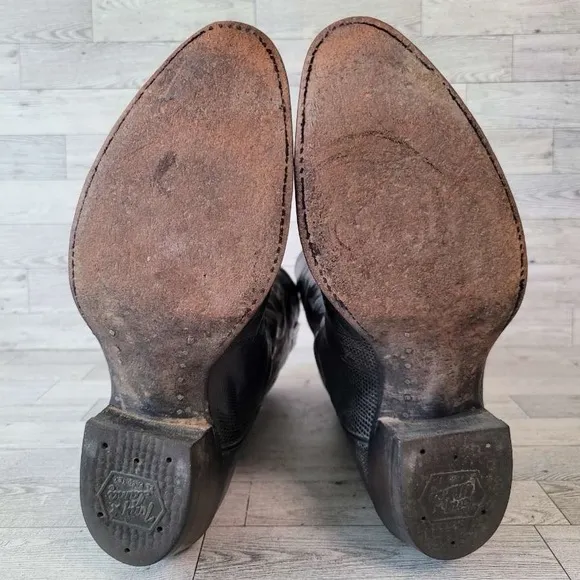 Men's Vintage Tony Lama Western Black Teju Lizard Leather Cowboy Boots Size 9 D