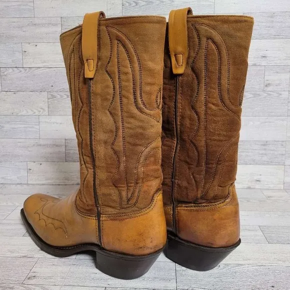Men's Vintage Wrangler Western Brown Leather Rodeo Cowboy Campus Boots Size 9 D