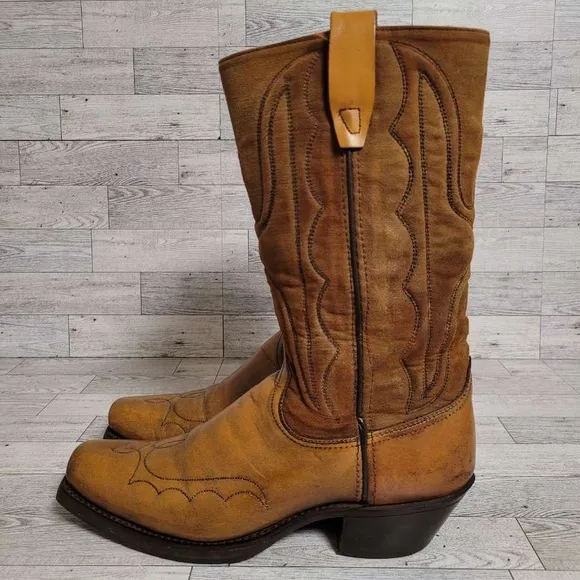 Men's Vintage Wrangler Western Brown Leather Rodeo Cowboy Campus Boots Size 9 D