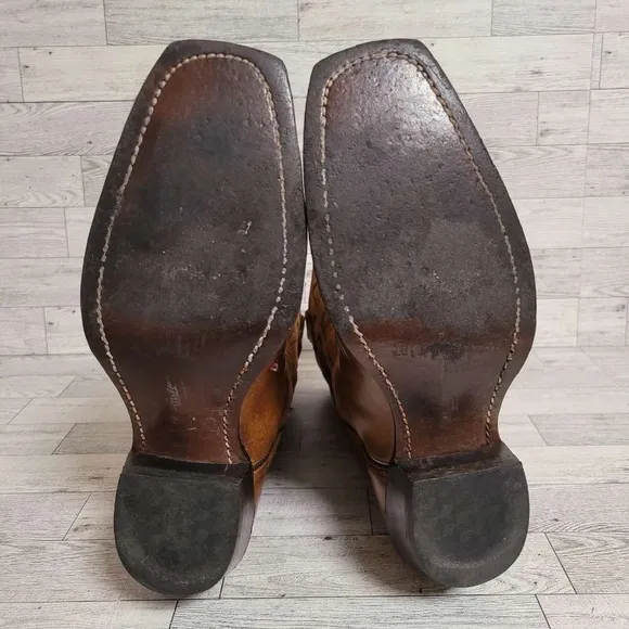 Men's Vintage Wrangler Western Brown Leather Rodeo Cowboy Campus Boots Size 9 D
