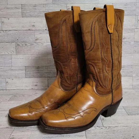 Men's Vintage Wrangler Western Brown Leather Rodeo Cowboy Campus Boots Size 9 D
