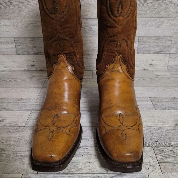 Men's Vintage Wrangler Western Brown Leather Rodeo Cowboy Campus Boots Size 9 D