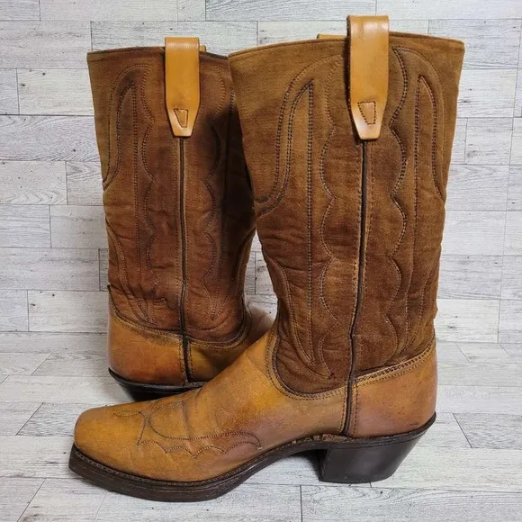 Men's Vintage Wrangler Western Brown Leather Rodeo Cowboy Campus Boots Size 9 D