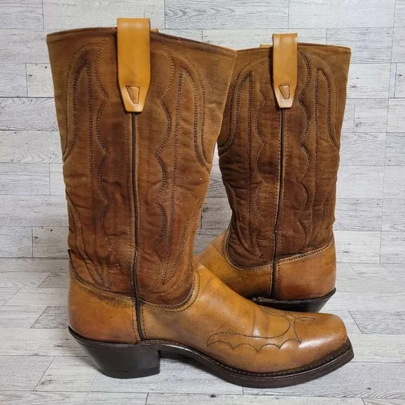 Men's Vintage Wrangler Western Brown Leather Rodeo Cowboy Campus Boots Size 9 D