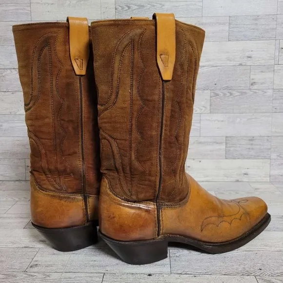 Men's Vintage Wrangler Western Brown Leather Rodeo Cowboy Campus Boots Size 9 D
