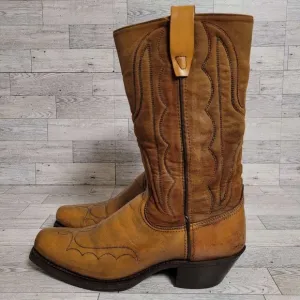 Men's Vintage Wrangler Western Brown Leather Rodeo Cowboy Campus Boots Size 9 D