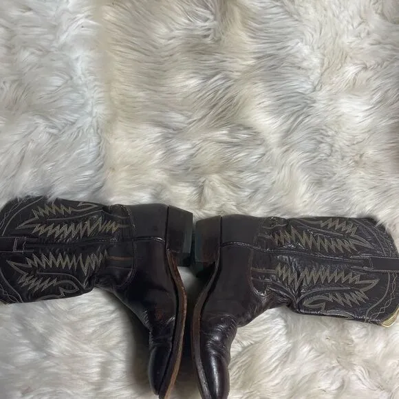 Mens Vintage Christobal Romero Brown Bullhide Cowboy Boots Size 8