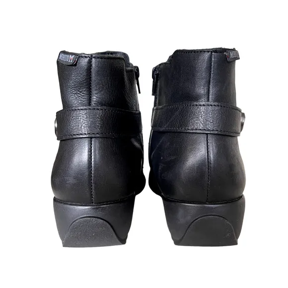Mephisto Womans 7 Stefania Wedge Ankle Boots Leather Booties Side Buckle Black
