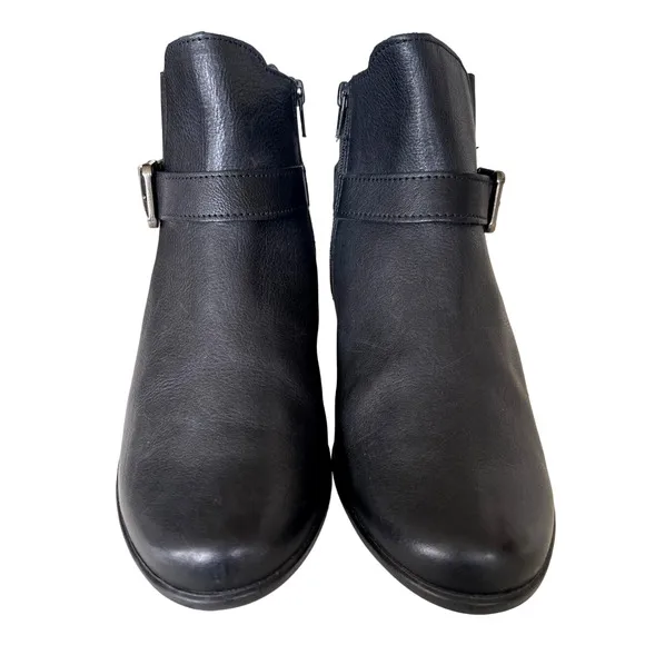 Mephisto Womans 7 Stefania Wedge Ankle Boots Leather Booties Side Buckle Black