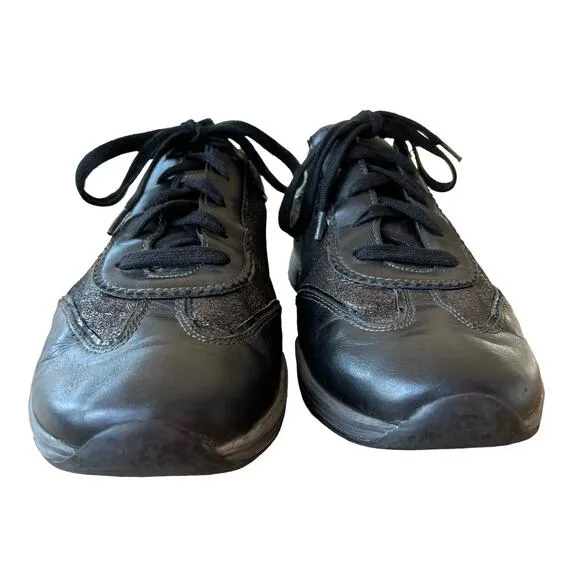 Mephisto Yael Sneakers Shoes Women US 8.5 Black Metallic Low Top Lace Up Leather