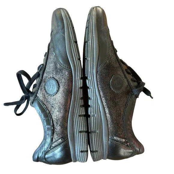 Mephisto Yael Sneakers Shoes Women US 8.5 Black Metallic Low Top Lace Up Leather