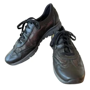 Mephisto Yael Sneakers Shoes Women US 8.5 Black Metallic Low Top Lace Up Leather