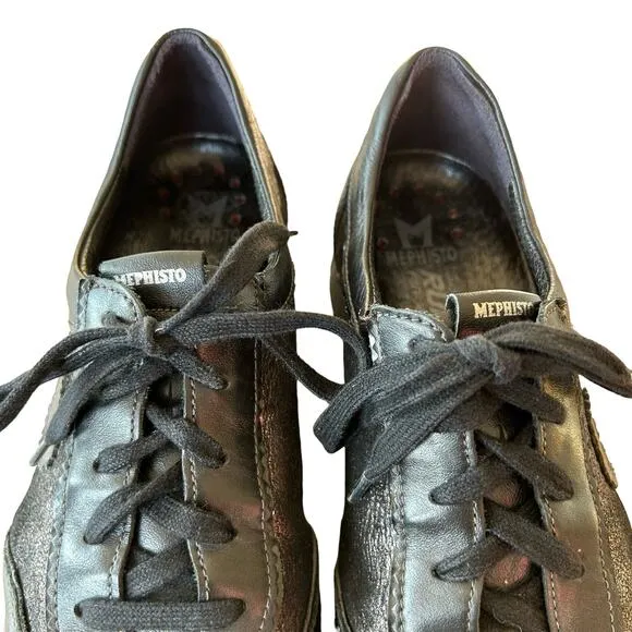 Mephisto Yael Sneakers Shoes Women US 8.5 Black Metallic Low Top Lace Up Leather