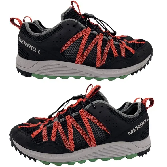 Merrell Shoes Mens Wildwood Aerosport Outdoors Size 10.5 Black/Tangerine J067675