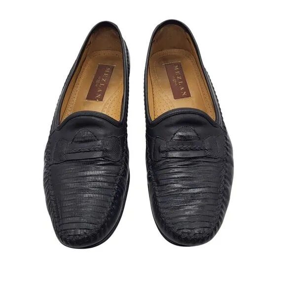 Mezlan Regan Slip On Loafer Black Men 10M Calfskin Lizard Leather Spain Business