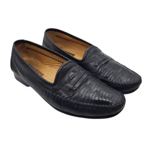 Mezlan Regan Slip On Loafer Black Men 10M Calfskin Lizard Leather Spain Business