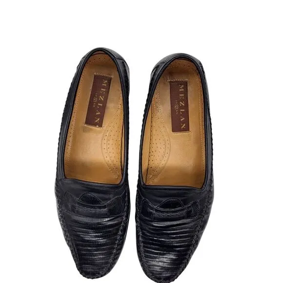 Mezlan Regan Slip On Loafer Black Men 10M Calfskin Lizard Leather Spain Business