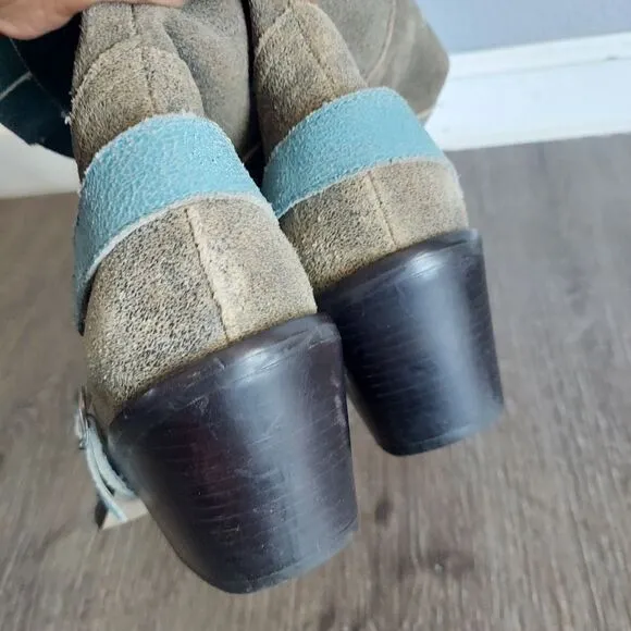 MIA Harness Wingtip Cowboy Boots Size 7 Greige Blue Leather Rustic Chic