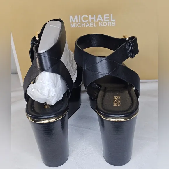Michael Kors Abbott Womens Leather Ankle Strap Wedge Sandals, Size 9M