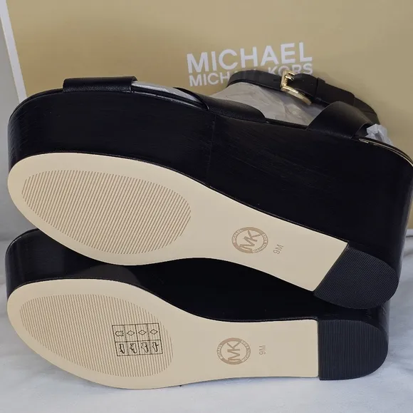 Michael Kors Abbott Womens Leather Ankle Strap Wedge Sandals, Size 9M