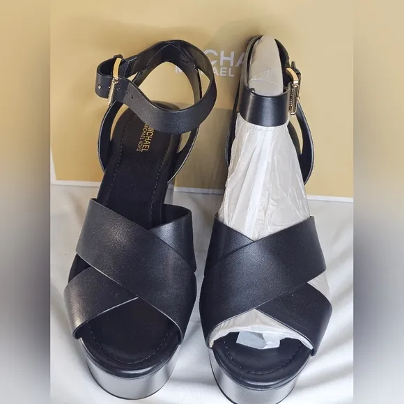 Michael Kors Abbott Womens Leather Ankle Strap Wedge Sandals, Size 9M