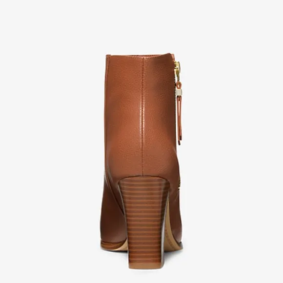 Michael Kors - Britt Ankle Boot, Stacked Wood Heel/ Pebbled Luggage Brown 11M