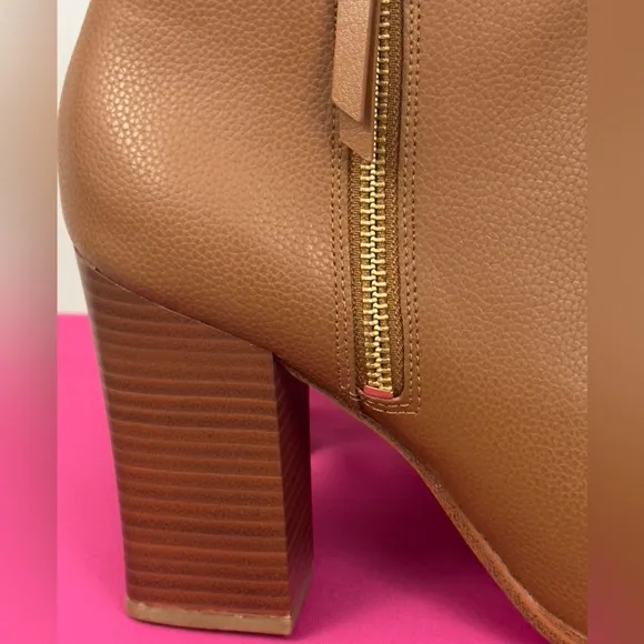 Michael Kors - Britt Ankle Boot, Stacked Wood Heel/ Pebbled Luggage Brown 11M