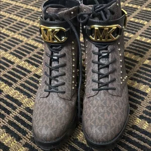Michael Kors Brown Lace-Up Boots with Gold Accents