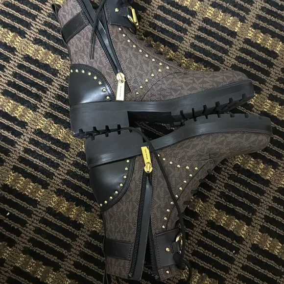 Michael Kors Brown Lace-Up Boots with Gold Accents